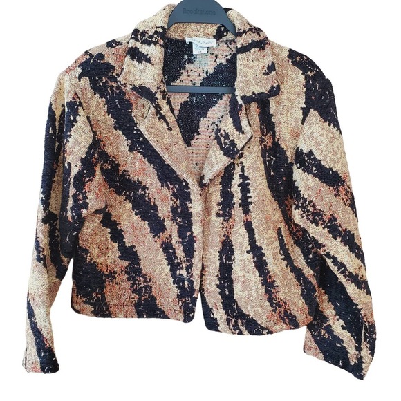 Paco Soler Vintage Tapestry Zebra Pattern Short Blazer Size S/M Tan Black 90s - Picture 1 of 12
